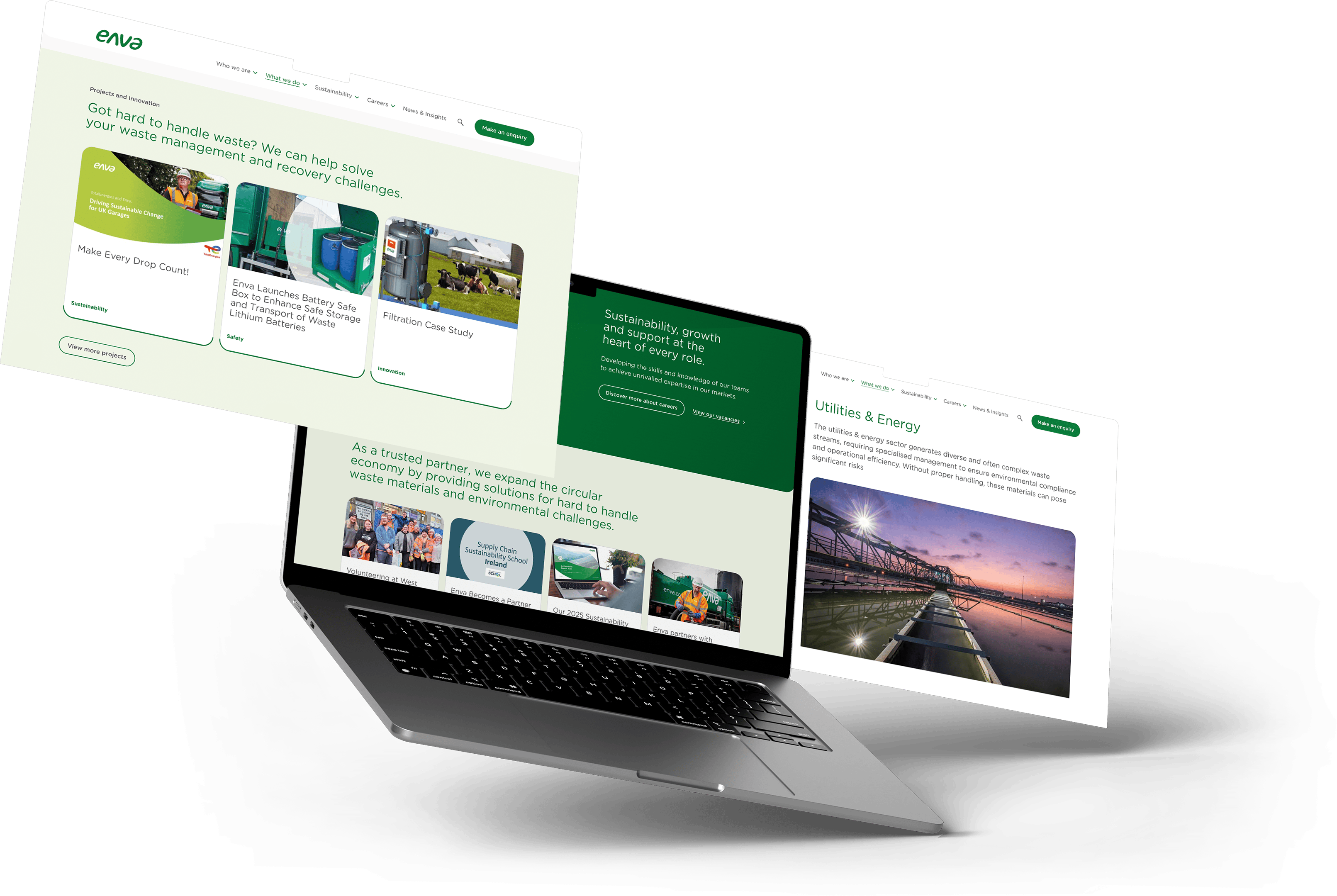 Enva screens on a laptop