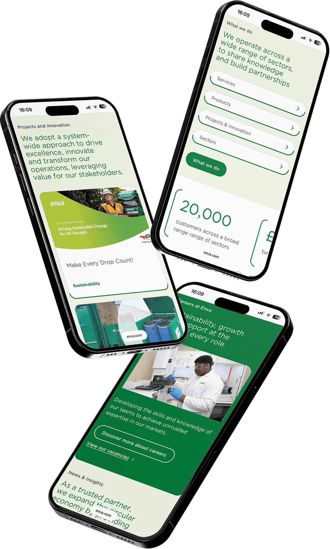 Enva screens on mobile devices