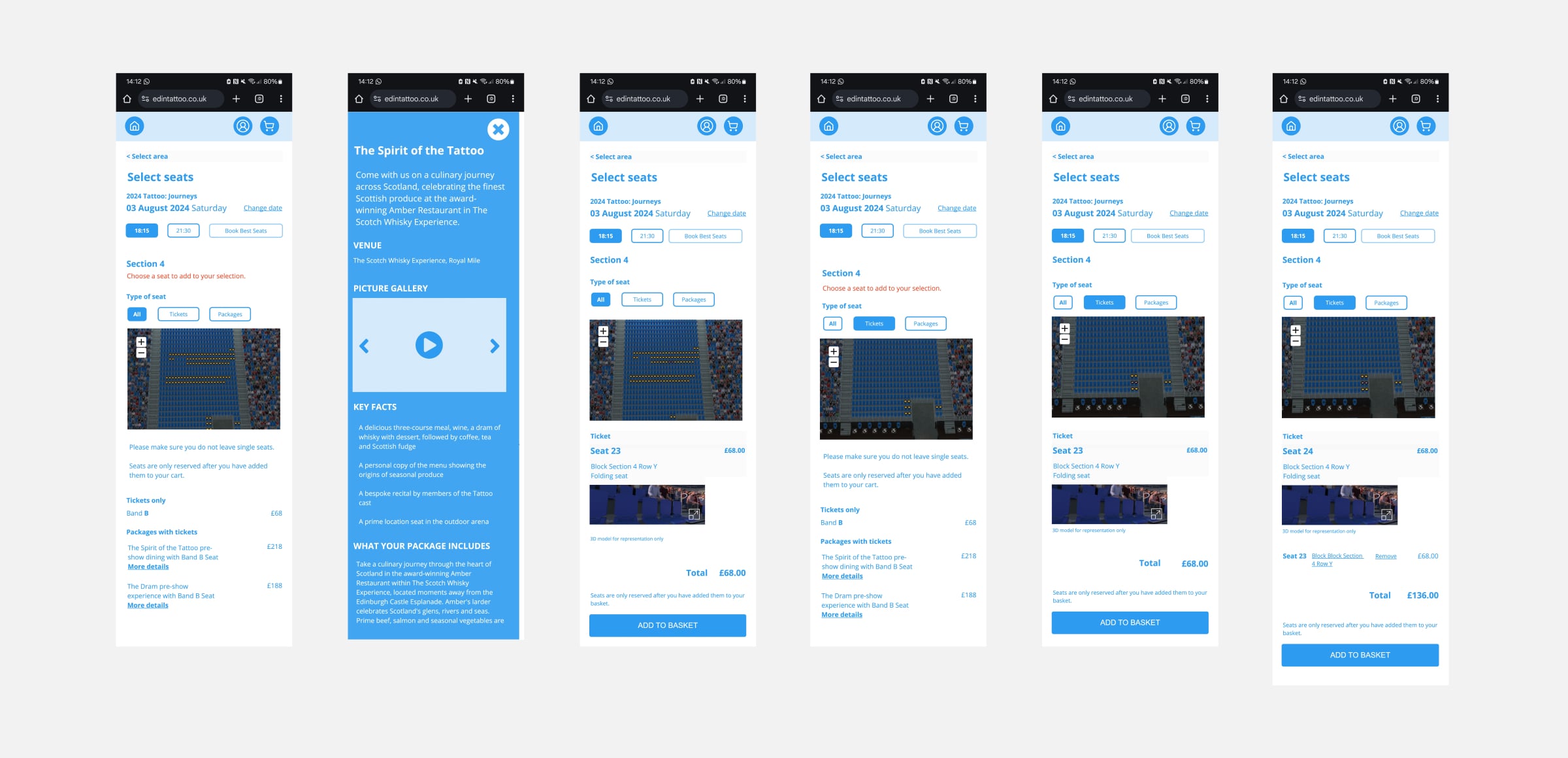 Edinburgh Military Tattoo booking wireframes
